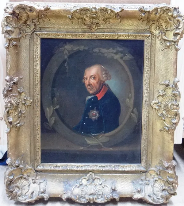 Continental School (18th century), Portrait of a gentleman, wearing the Garter star, oil on canvas, in a feigned oval, 39cm x 31cm.