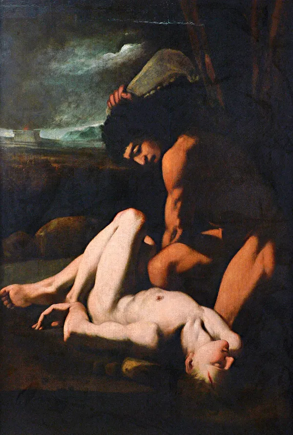 Circle of Emilio Savonanzi, Cain slaying Abel, oil on canvas, 165cm x 113cm.  Illustrated