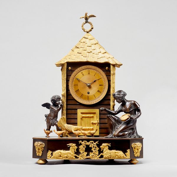 An unusual Regency ormolu and bronze mantel timepiece In the Louis XVI style,  by F. Baetens, London, circa 1820Modelled as a thatched chicken coop, w