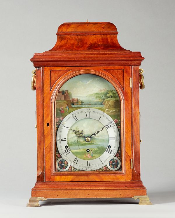 A George III mahogany triple-train musical automata table clock with pull-repeatBy Thomas Hunter, Junior, London, circa 1760The case with well-figured