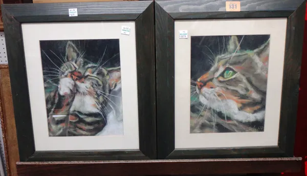 Lesley Gale (20th century), Cat studies, two, pastel, signed, each 22cm x 17.5cm, (2).  F1