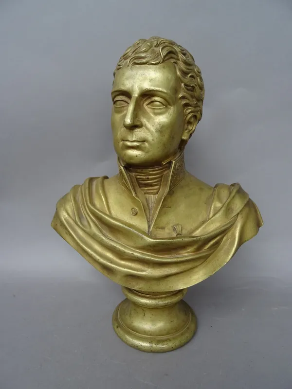 A French gilt bronze bust of Pierre Paul Royer-Collard, inscribed 'Royer Collard', with further inscription and date '1828' to the rear, on a socle ba