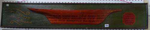 A ship's half block wooden model, polychrome painted and detailed 'C.J. Heath, Naval Architect Hull' with further launch date of 1853 (122cm wide) and
