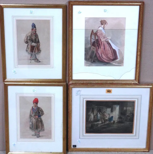 A group of four 19th century figurative watercolours.(4)  F1