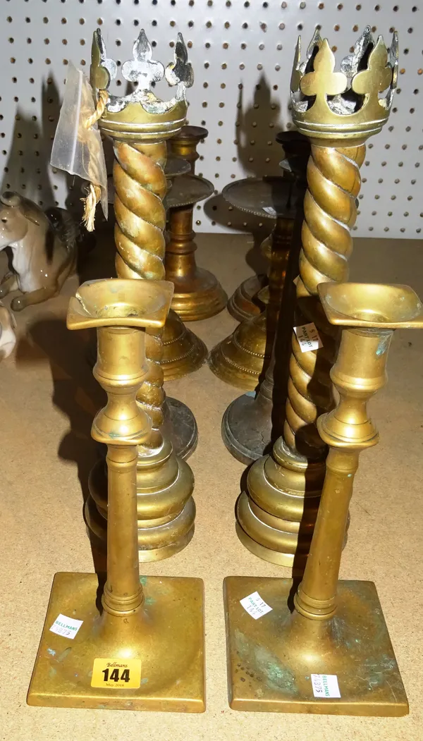 Collectables, including; a group of 19th century and later bronze and brass candlesticks, comprising five pairs, (10).   S4M