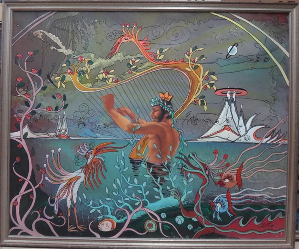 Sven Goran Svensson (b.1943), Composition with Neptune, acrylic on canvas, signed, 90cm x 110cm. DDS  HIGH