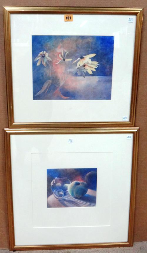 Sarah Holliday (b.1960), Yellow daisies; Apple, two, watercolours, both signed and dated, one 1991 and the other 1992, the larger 23.5cm x 30cm, (2).