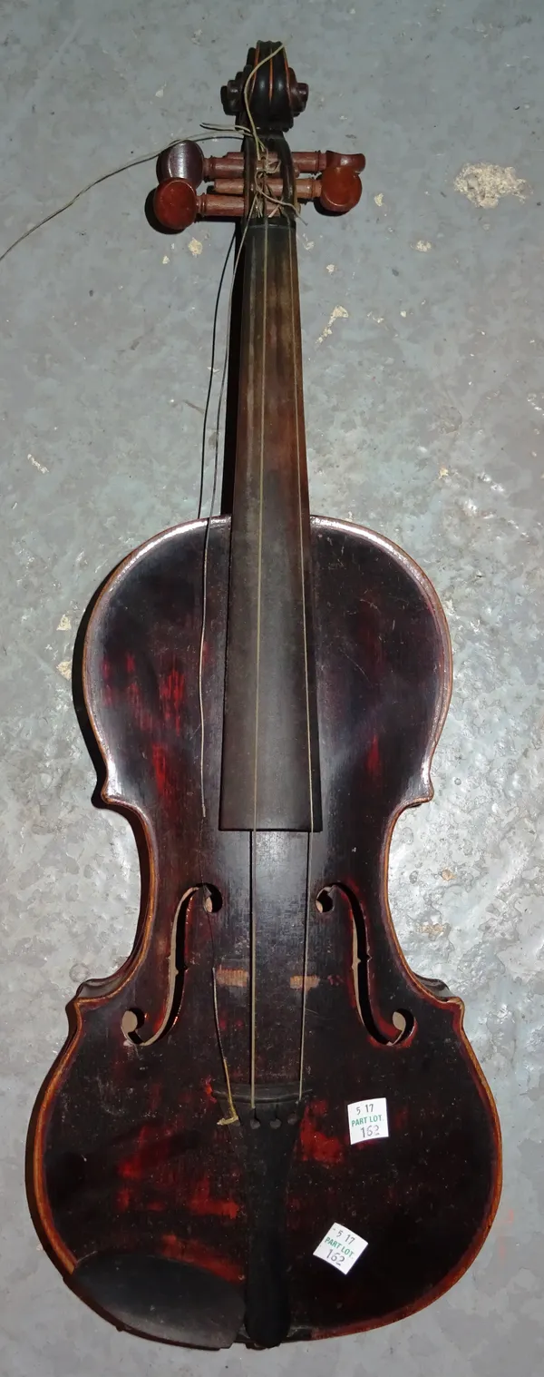 A 19th century violin with one piece back, cased and another violin with two piece back and three bows, cased (2).   S4B
