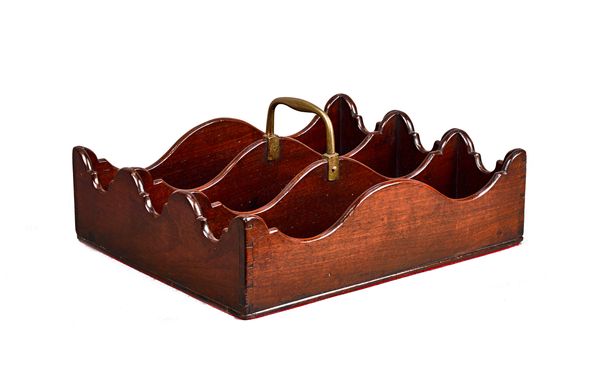 A George IV mahogany triple division bottle carrier with brass loop handle, 37cm wide x 16cm high x 31cm deep, together with an early 19th century mah