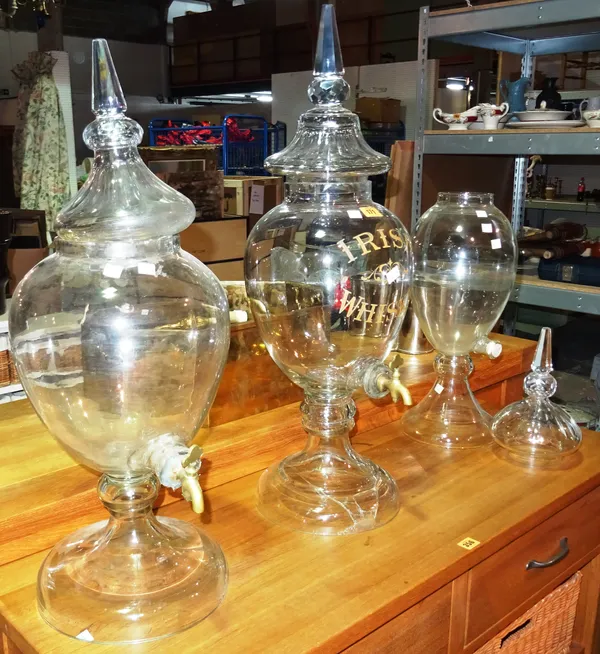 A group of three 20th century glass whisky decanters, with associated lids, (a.f), (3).  H2