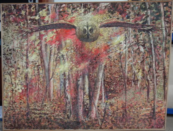 Richard Lannoy (d.2016), Owl, oil on canvas, signed and dated '93, 116cm x 152cm. DDS  G1