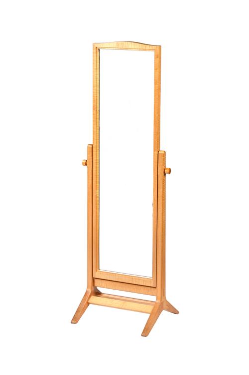 The Edward Barnsley Educational Trust; a rippled sycamore cheval mirror, by Duncan Hitchings, 52cm wide x 149cm high.  Illustrated