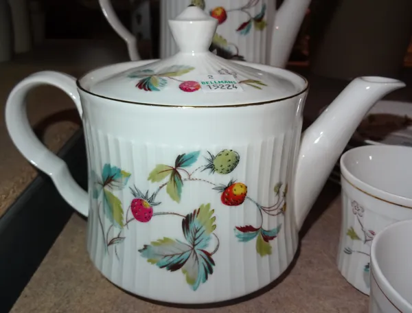 A Royal Worcester 'Strawberry Fair' pattern six piece dinner, tea and coffee service, (qty).  S3M