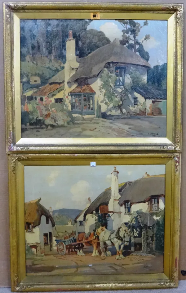 A. T. Howes (20th century), after Power, Cottage scene; Horses and wagon outside an inn, a pair, oil on canvas, both signed, each 41cm x 51cm.(2)  A4