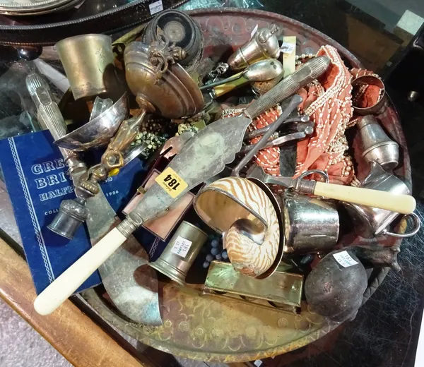 Collectables, including; silver plated flatware, pepperettes, napkin ring, figural bronze candlestick, bronze model of a snail and sundry, (qty).  CAB
