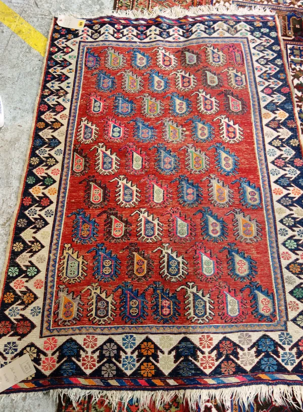 A Soumac rug, madder field with diagonal botehs, 136cm x 95cm.  F9