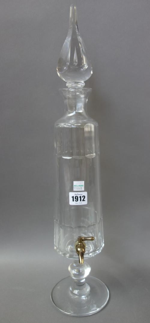 A Val St. Lambert glass spirit decanter and stopper, with gilt metal tap and circular foot, etched mark to base. 53.5cm high.