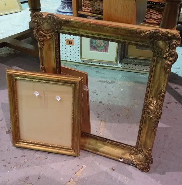 A 19th century gilt framed rectangular wall mirror, 59cm x 50cm and a small gilt frame, 38cm x 31cm, (2).   H1
