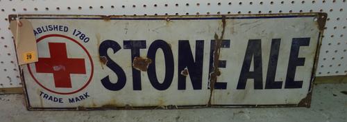 'Stone Ale', an early 20th century white enamel advertising sign, 76cm wide x 21cm high.  E10