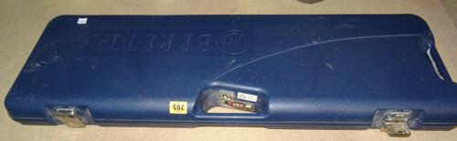 Beretta shooting  accessories, comprising; a 20th century shotgun carrying case and a folding leather chair, (2).  S3M