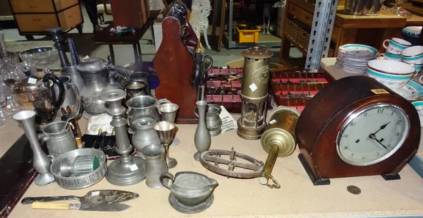 Collectables, including; twin bottle tantalus, souvenir spoons, pewter ware, brass spit jack, miners lamp and sundry, (qty)  S2M