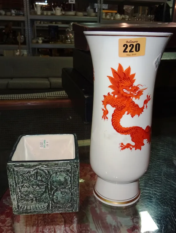 Ceramics, comprising; a small Troika vase and a modern Meissen vase, (2).  CAB
