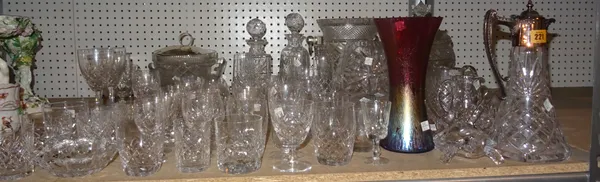 Glassware, including; a quantity of 20th century cut glass vases, drinking glasses, an ice bucket and sundry, (qty).  S4T