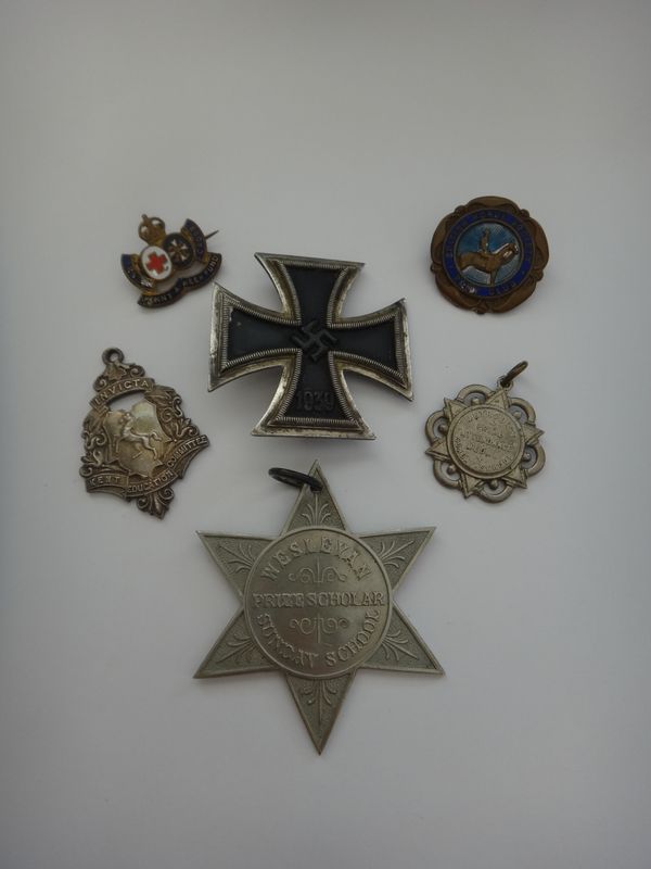 A German Third Reich Iron Cross, first class, a star shaped base metal medal detailed Wesleyan Sunday School, Prize Scholar, a Methodist Sunday School