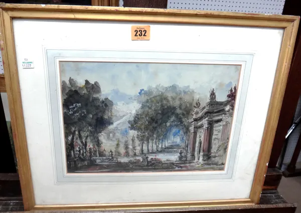English School (19th century), The gardens of a palace, watercolour, 20cm x 31cm.  A6