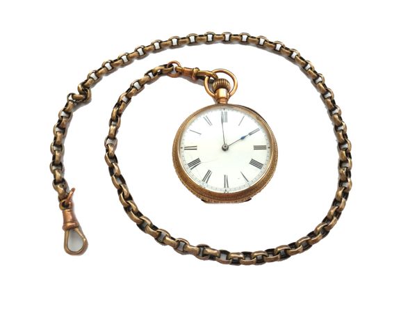 A gold cased, keyless wind, openfaced lady's fob watch, the jewelled movement detailed Am.Watch Co, Waltham, Mass, the inner and outer case, detailed