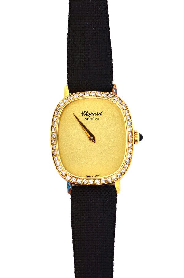 A Chopard gold and diamond set lady's dress wristwatch, the signed matt gilt dial with gilt hands, detailed Chopard Geneve Swiss Made, the caseback de