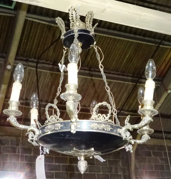 A 20th century six branch gilt chandelier with swag decoration. HANG