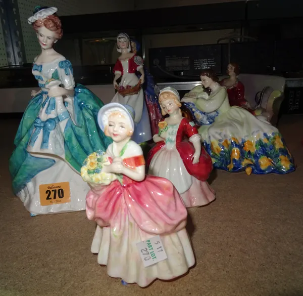 Ceramics, including; seven Doulton figures, A Victorian Lady, Linda, Cissie, Dawn, Solitude, Valerie, Sweet & Twenty, (7).  S1T