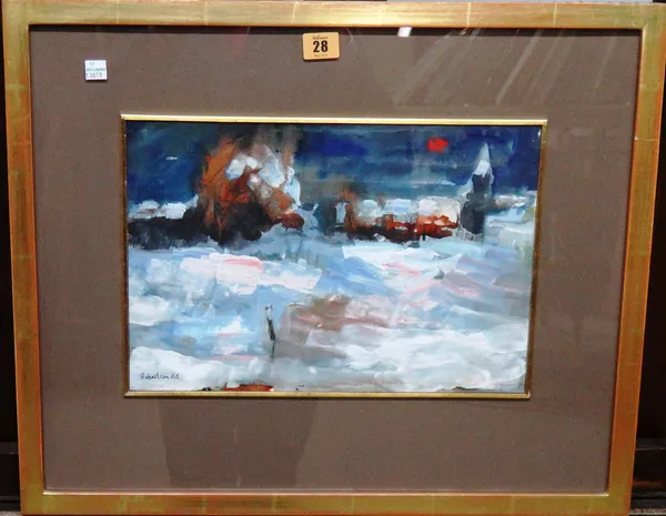 D. Robertson (20th century), Winter evening, gouache, signed and dated '65, 25cm x 37cm.  M1