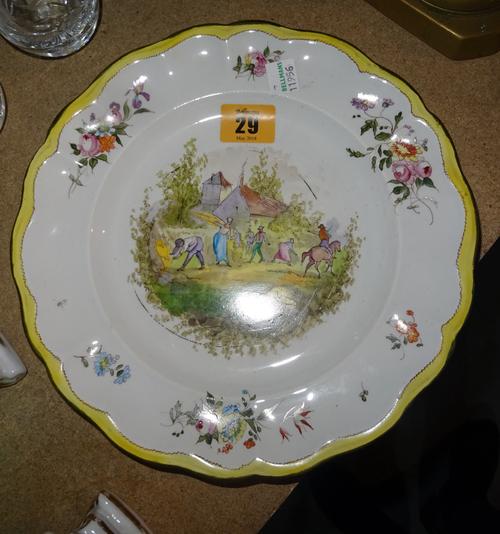 Ceramics, including; a Continental porcelain vase painted with scenes, a Continental plate decorated with family scenes, glasses and sundry, (qty).