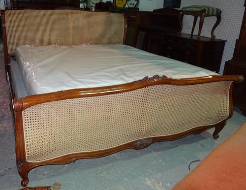 And So To Bed; A 20th century hardwood framed bergère double bed, with a Tempur mattress, 195cm wide x 230cm long x 125cm high  G9