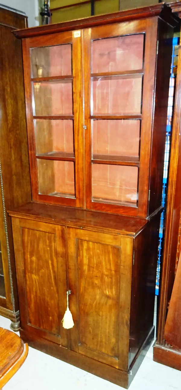 A George III style mahogany bookcase display cabinet, 77cm wide x 178cm high.  M8