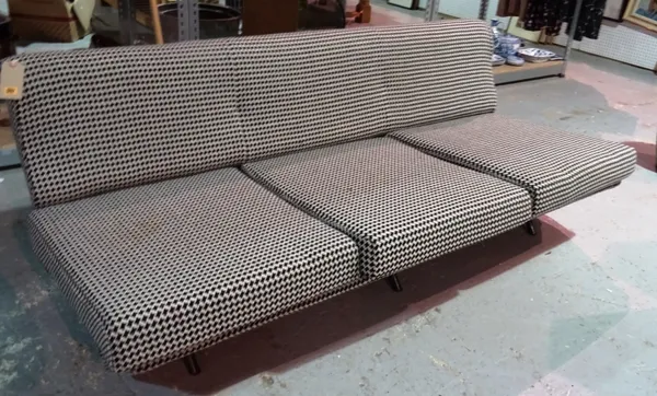 Marco Zanuso 'Sleep-O-Matic'; a pair of metal framed 20th century sofa beds, black and white check, 193cm wide x 76cm high, (2).   D3