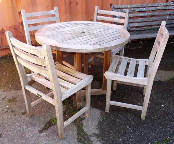 'Barlow Tyrie' garden furniture, to comprise; a circular teak table with four matching chairs, (5).  OUT
