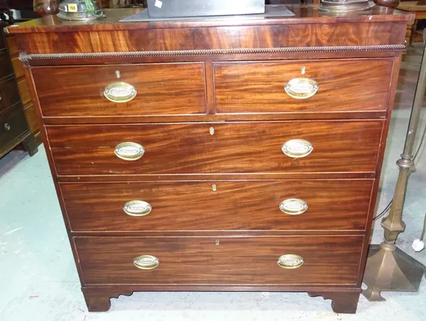 A George IV mahogany chest of two short and three long drawers, with split beading, on bracket feet, 116cm wide x 115cm high.  C9