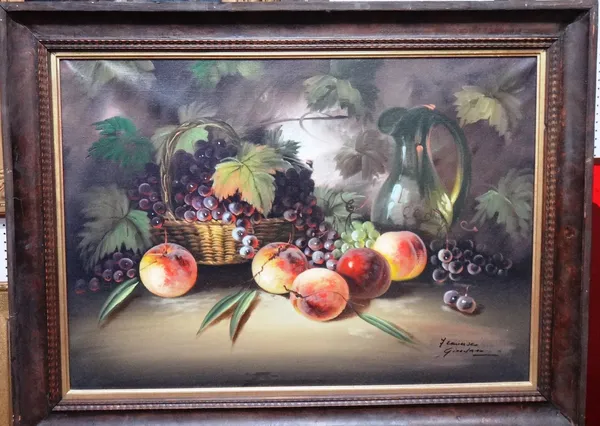 Francesco Giordano (20th century), Still life of peaches and grapes, oil on canvas, signed, 48cm x 68cm.  J1