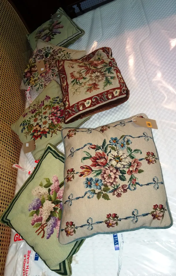 A group of six early 20th century tapestry cushions, (6).  G9