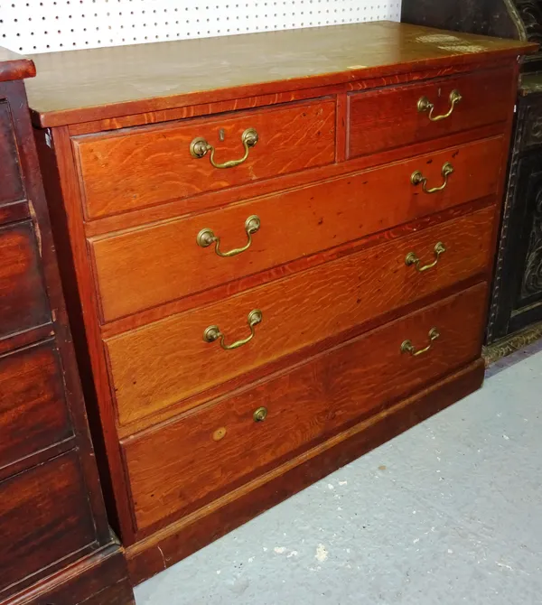 An early 20th century oak chest of two short and three long graduated drawers, 107cm wide x 92cm high.  G10