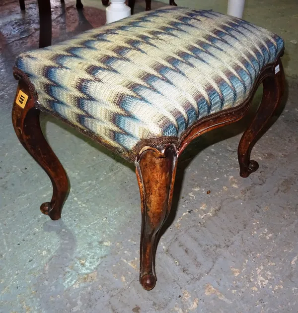A George III mahogany serpentine footstool, on cabriole supports, 45cm wide x 44cm high.  F10