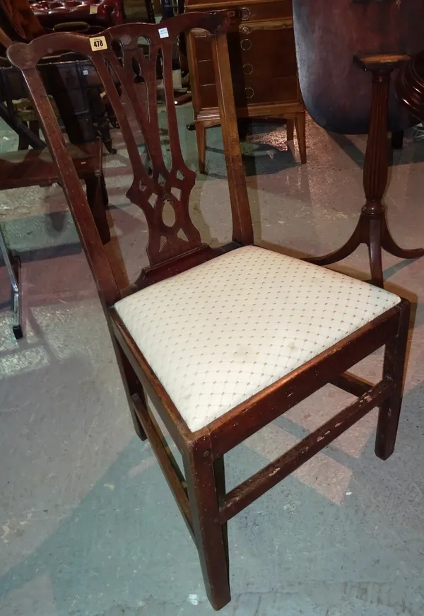 A set of four George III style mahogany dining chairs, on square block supports, and one other (5).  G7