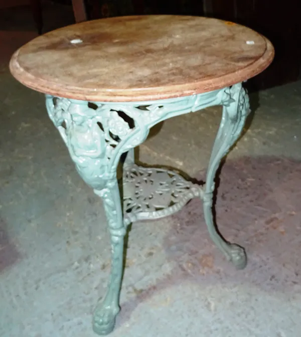 An early 20th century Britannia cast iron pub table, 61cm wide x 62cm high.  J7