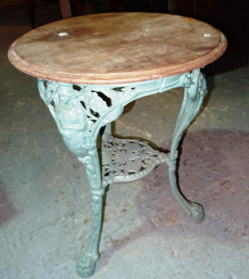 An early 20th century Britannia cast iron pub table, 61cm wide x 62cm high.  J7