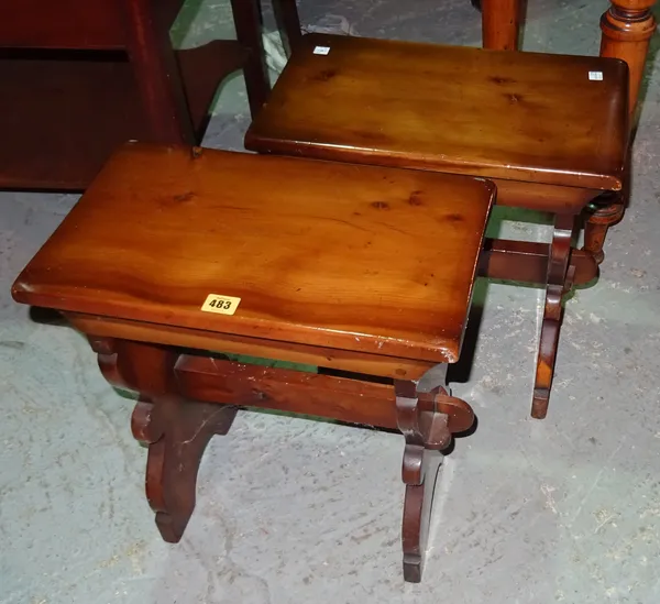 A pair of 20th century yew rectangular stools, 43cm wide x 46cm high, (2).  M5