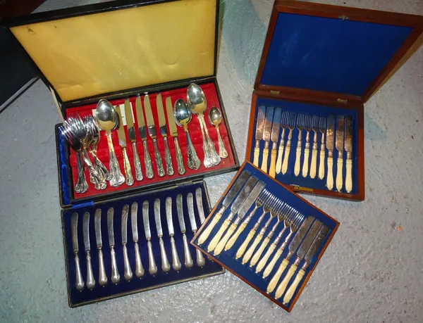 Silver plated wares, comprising; a group of three silver plated flatware services, (3).  CAB