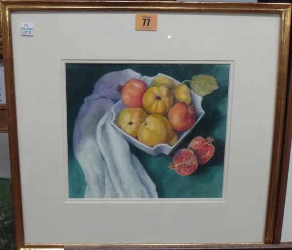 Janet Skea (b.1947), Quinces and pomegranates, watercolour, signed, 20cm x 24cm.  H1